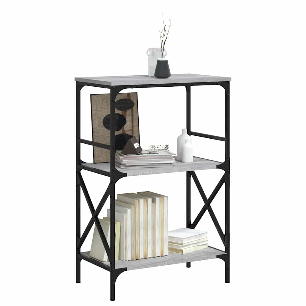 3 szintes szürke sonoma szerelt fa könyvespolc 56x35x90,5 cm