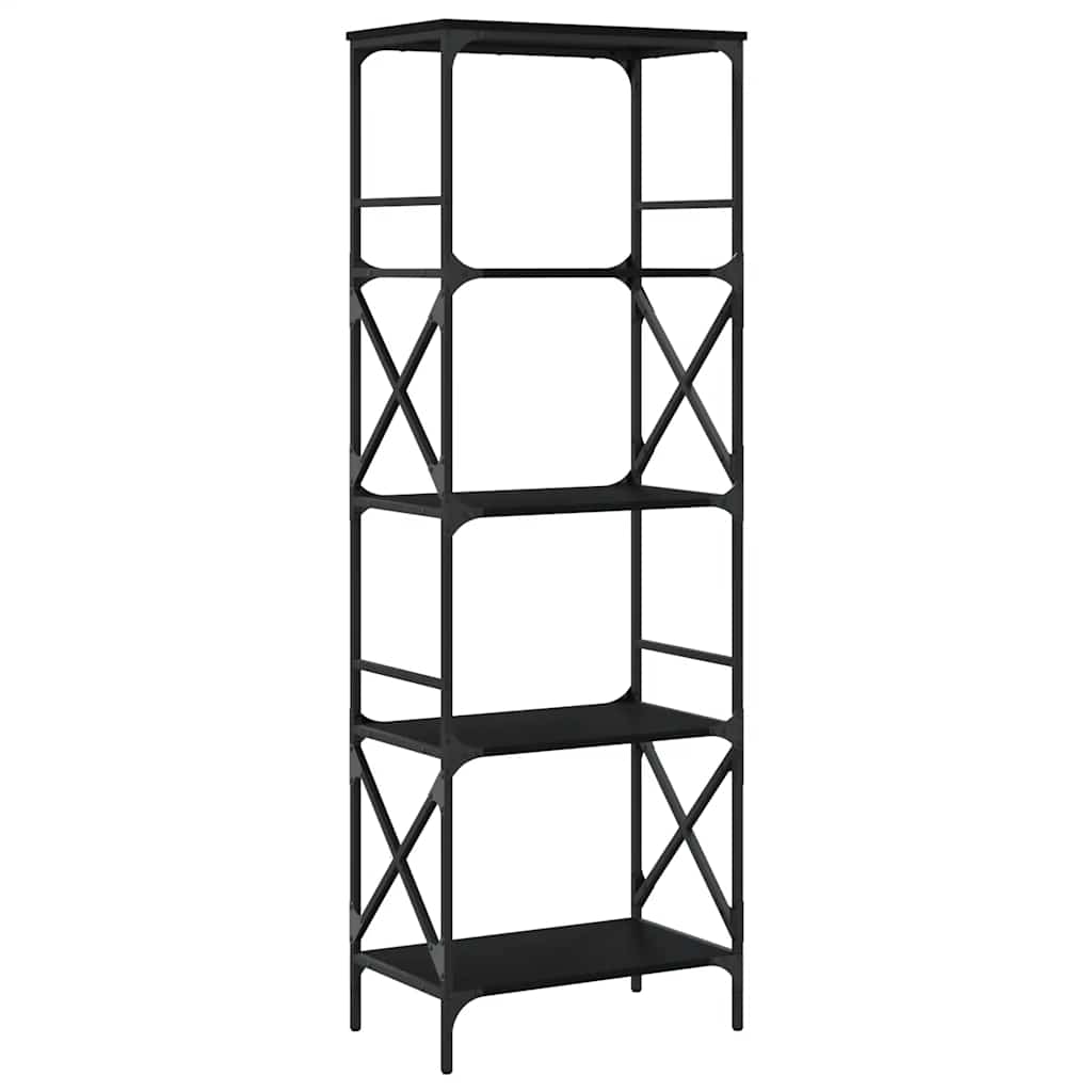 5 szintes fekete szerelt fa könyvespolc 59 x 35 x 132 cm