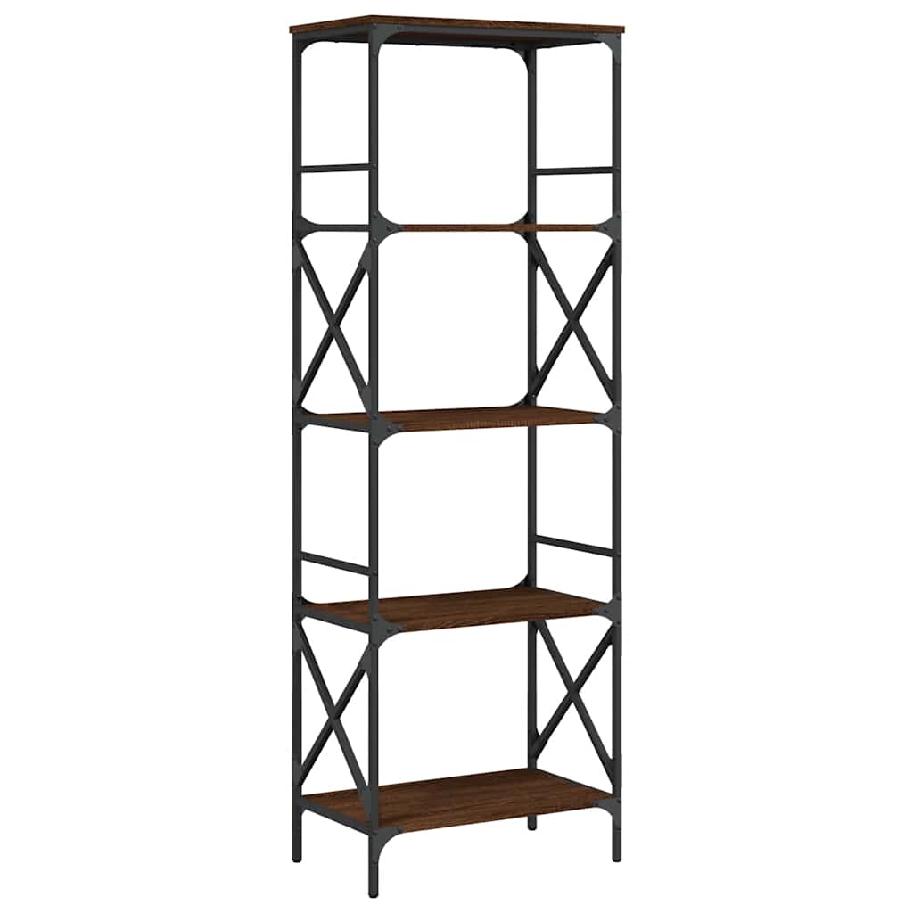 5 szintes barna tölgy színű szerelt fa könyvespolc 56x35x171 cm