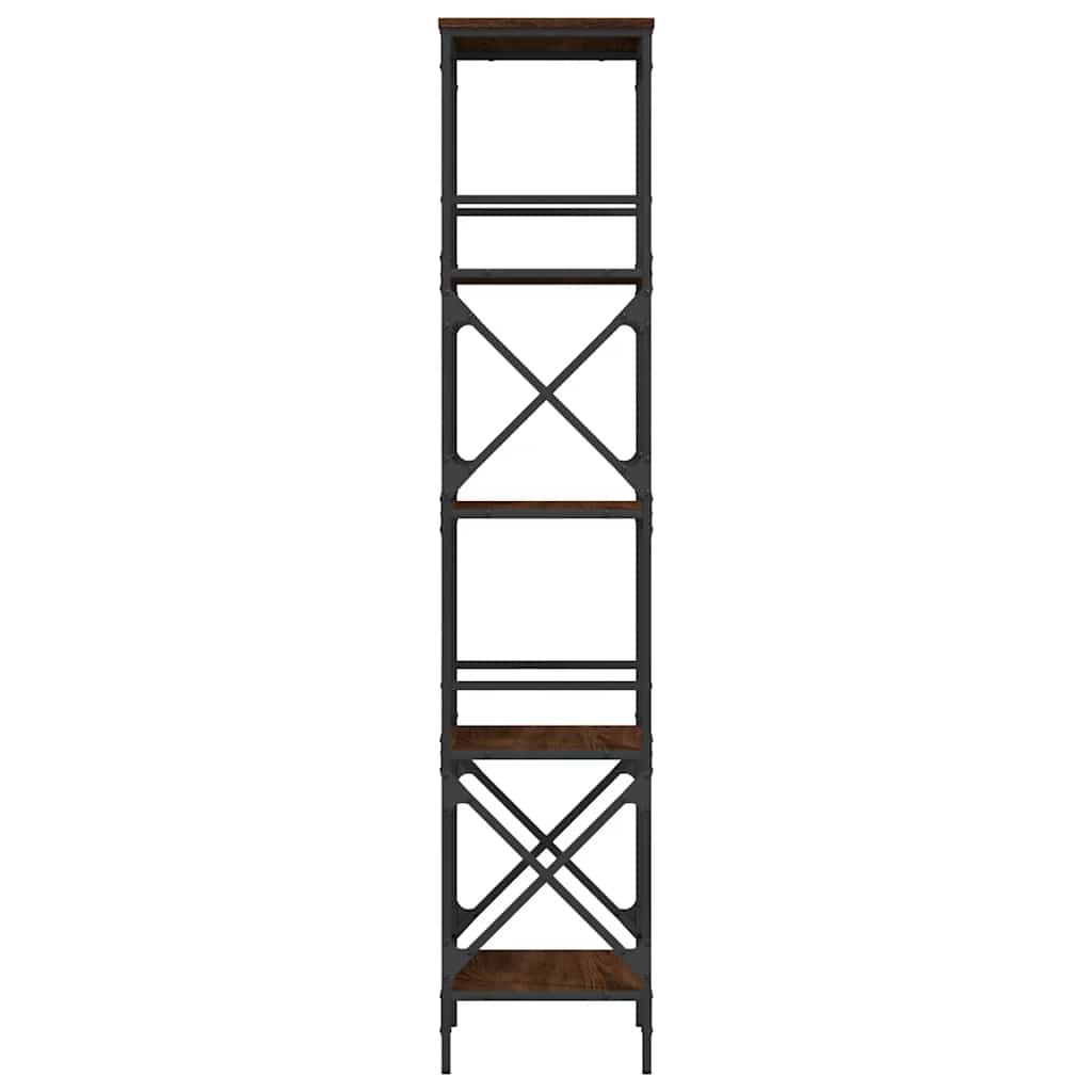 5 szintes barna tölgy színű szerelt fa könyvespolc 56x35x171 cm