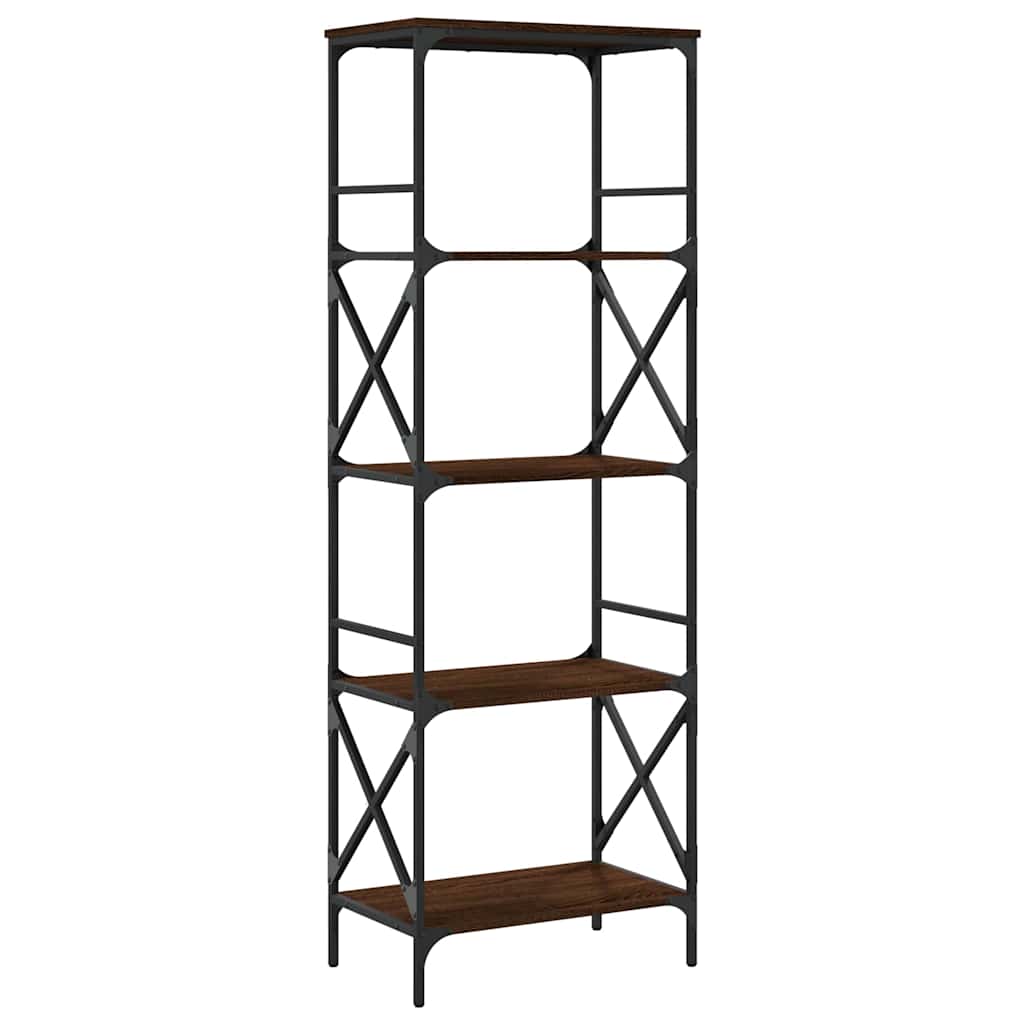 5 szintes barna tölgy színű szerelt fa könyvespolc 56x35x171 cm