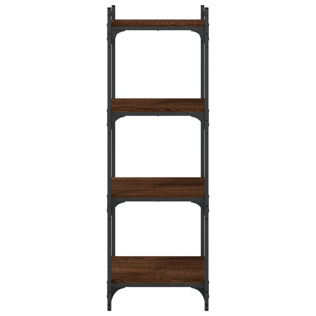 4 szintes barna tölgy színű szerelt fa könyvespolc 40x30x120 cm