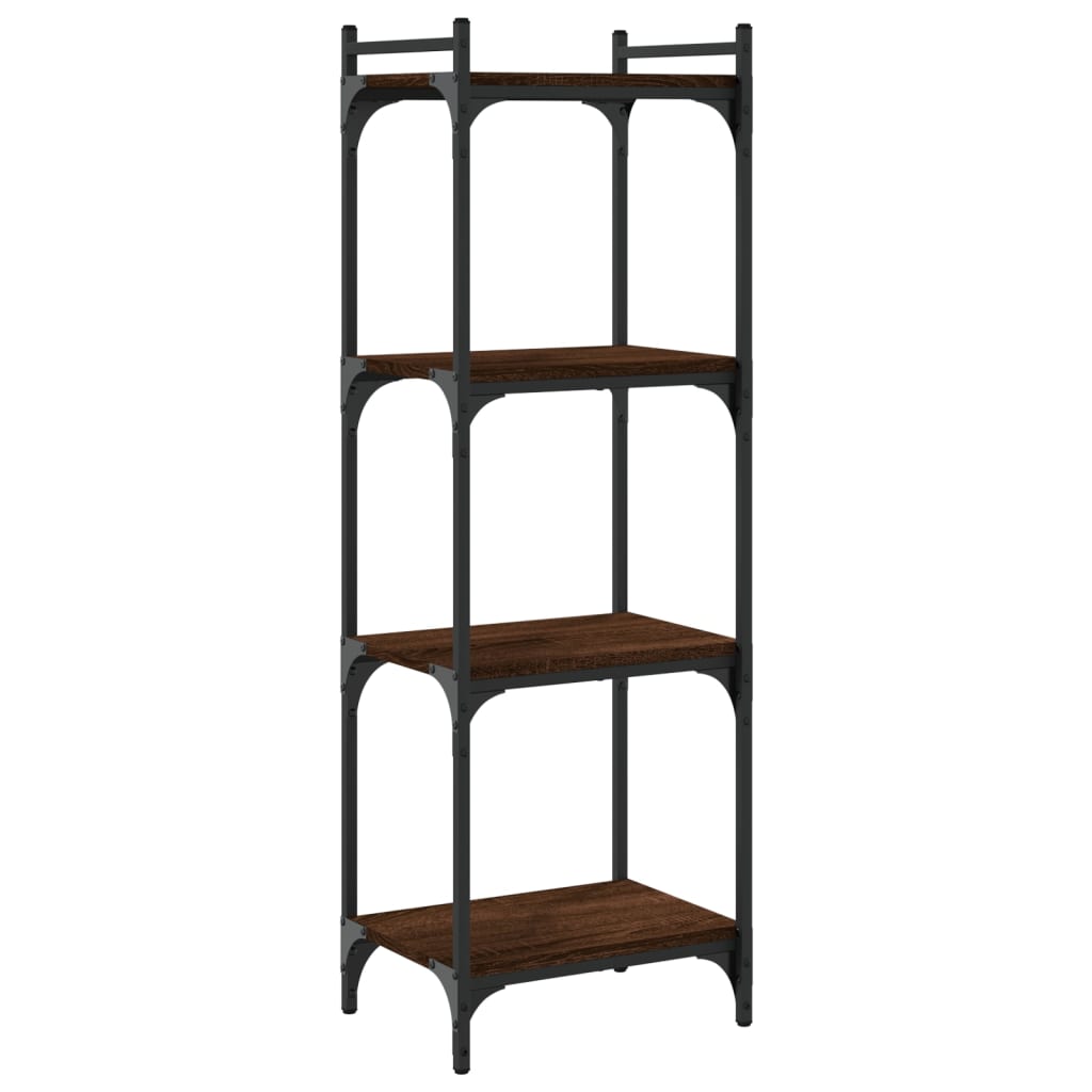4 szintes barna tölgy színű szerelt fa könyvespolc 40x30x120 cm