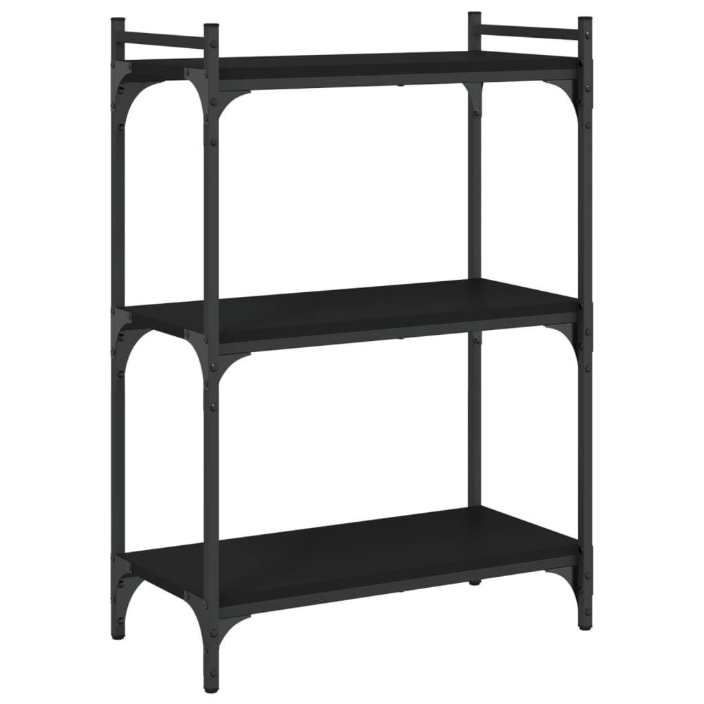 3 szintes fekete szerelt fa könyvespolc 60x30x86 cm