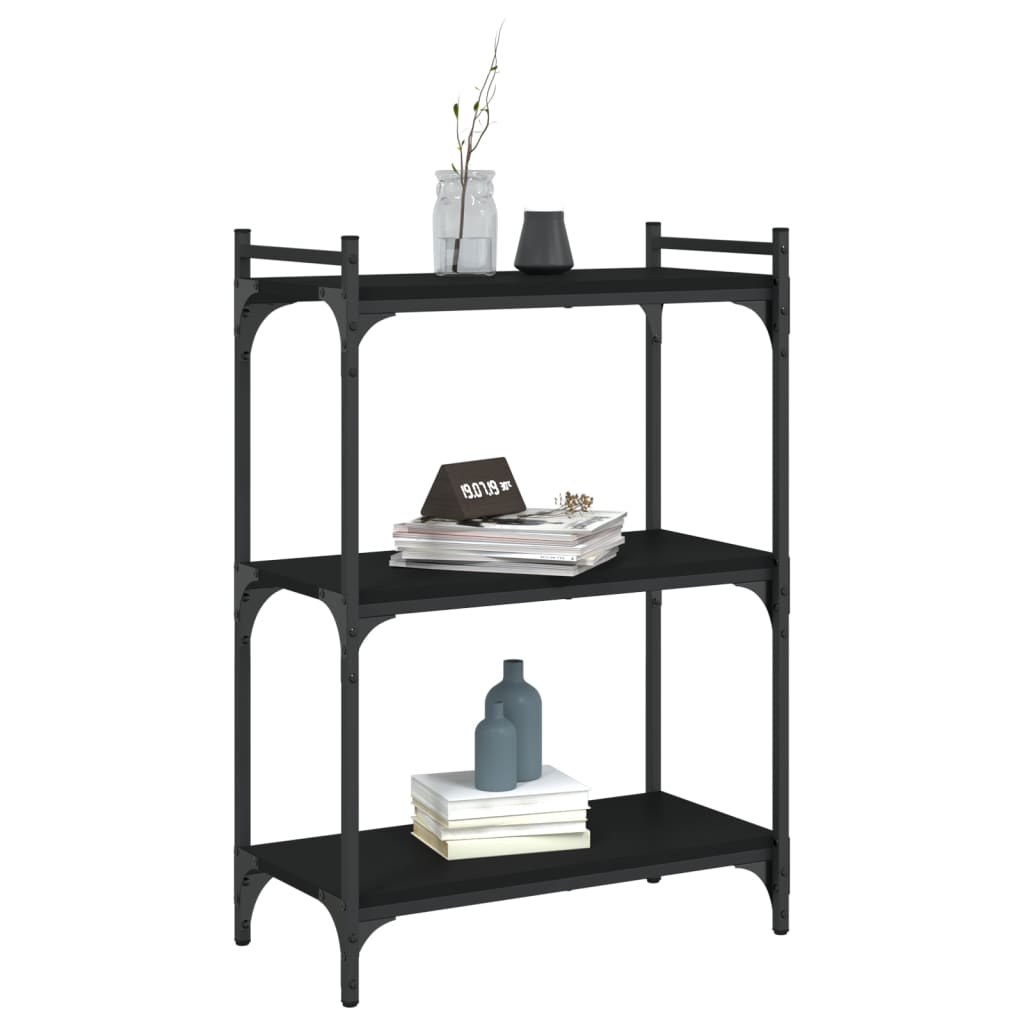 3 szintes fekete szerelt fa könyvespolc 60x30x86 cm