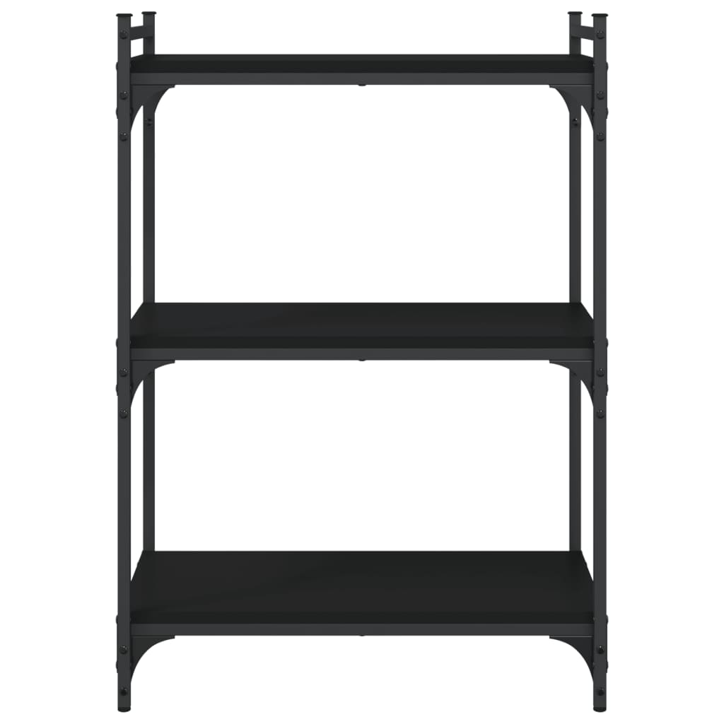 3 szintes fekete szerelt fa könyvespolc 60x30x86 cm