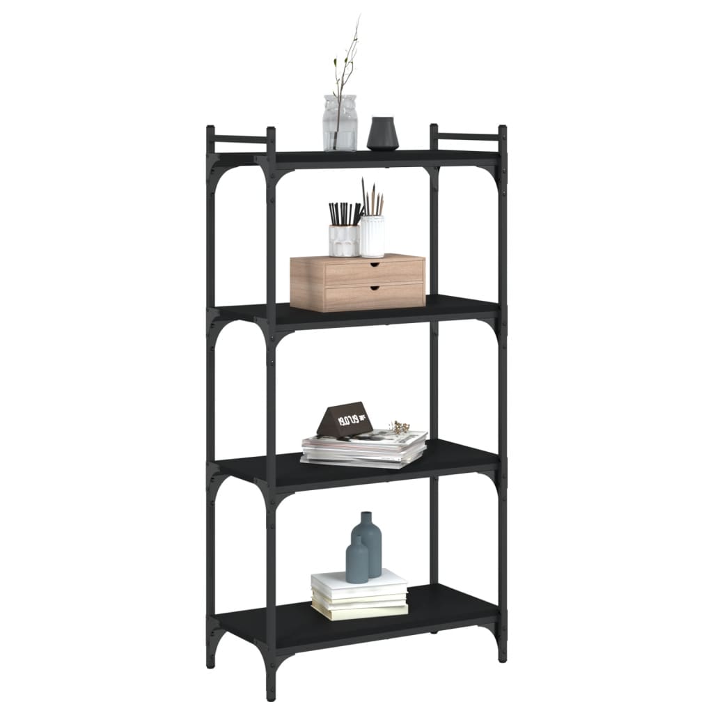 4 szintes fekete szerelt fa könyvespolc 60 x 30 x 120 cm