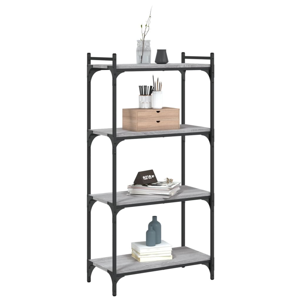 4 szintes szürke sonoma szerelt fa könyvespolc 60 x 30 x 120 cm