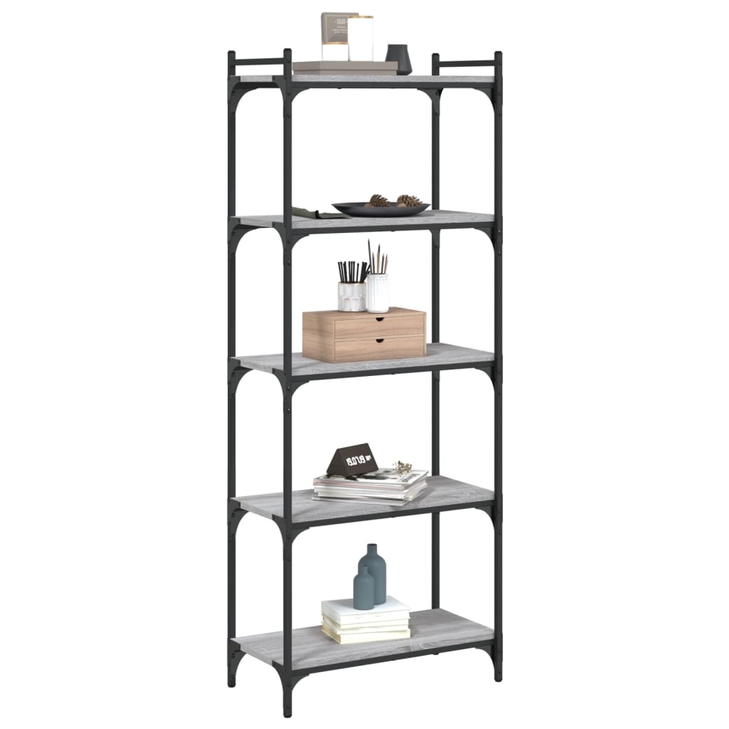5 szintes szürke sonoma szerelt fa könyvespolc 60 x 30 x 120 cm