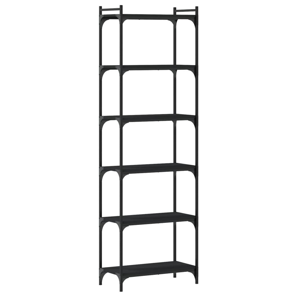 6 szintes fekete szerelt fa könyvespolc 60 x 30 x 188 cm