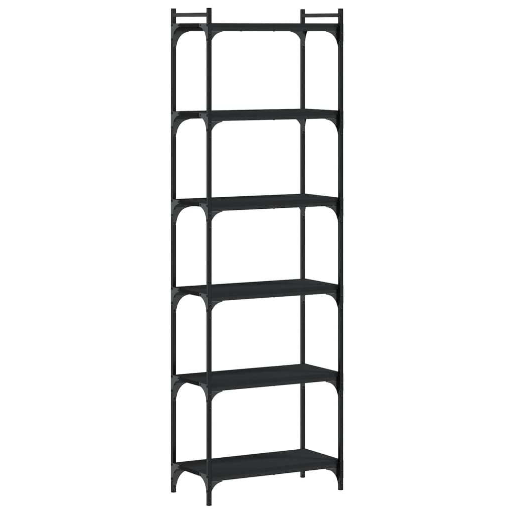 6 szintes fekete szerelt fa könyvespolc 60 x 30 x 188 cm