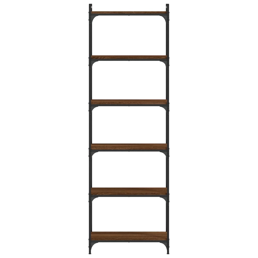 6 szintes barna tölgy színű szerelt fa könyvespolc 60x30x188 cm