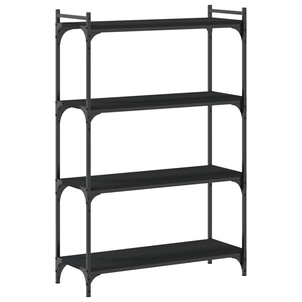 4 szintes fekete szerelt fa könyvespolc 80 x 30 x 120 cm
