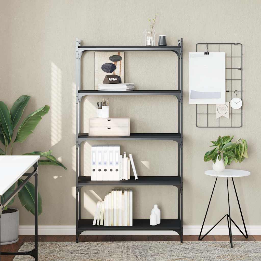 5 szintes fekete szerelt fa könyvespolc 80 x 30 x 154 cm