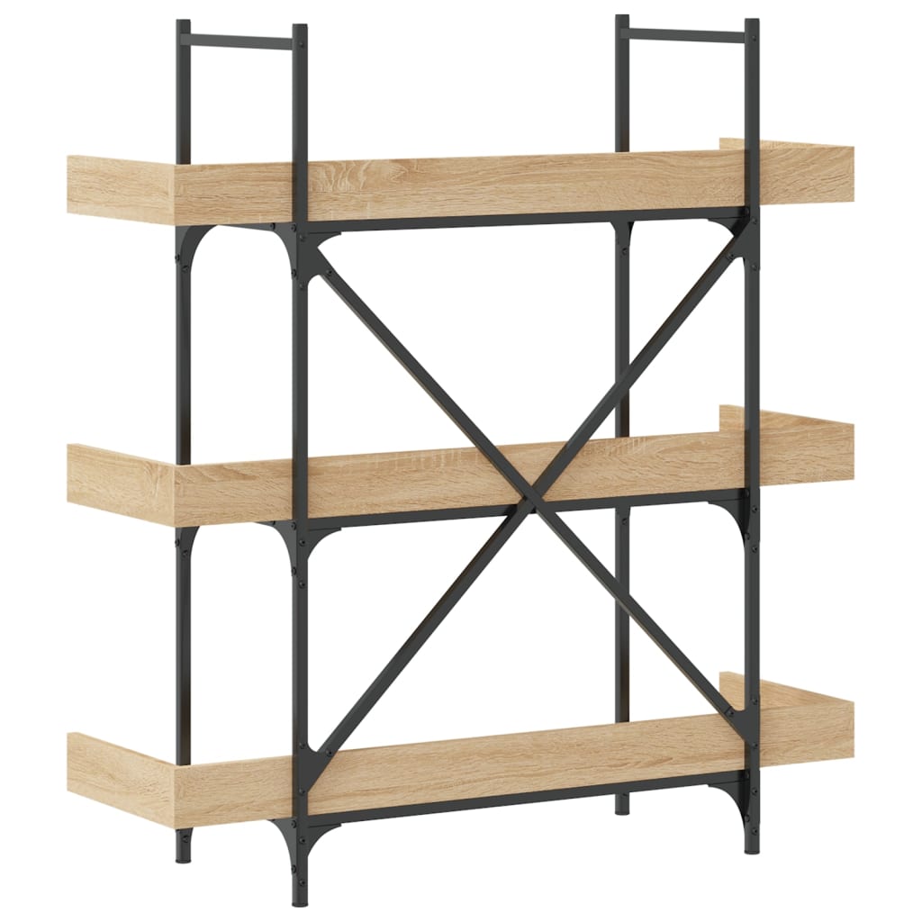 3-szintes sonoma tölgy szerelt fa könyvespolc 100x33x108,5 cm
