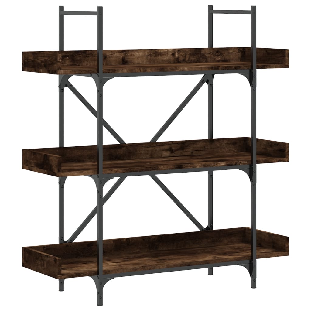 3-szintes füstös tölgy szerelt fa könyvespolc 100x33x108,5 cm