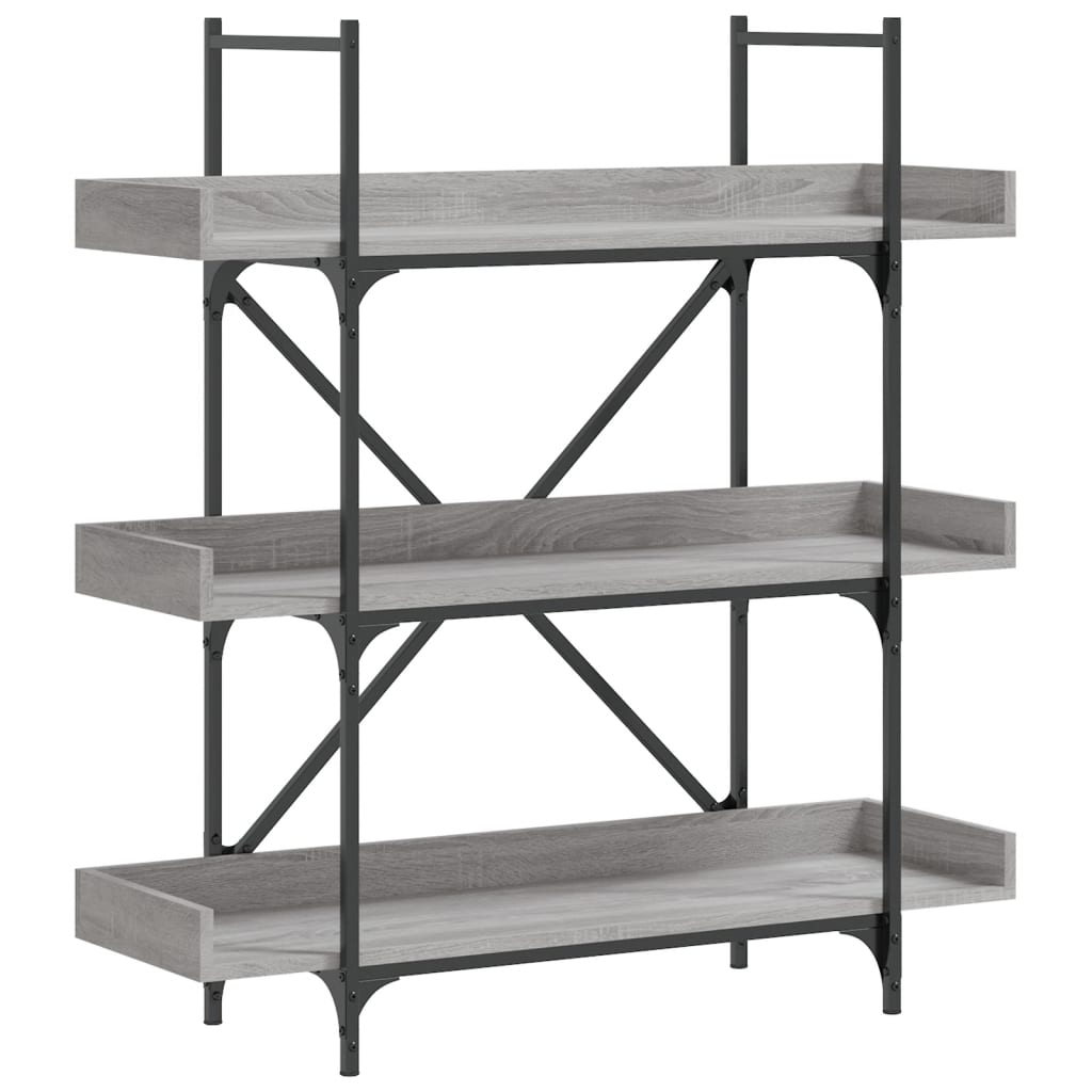 3-szintes szürke sonoma szerelt fa könyvespolc 100x33x108,5 cm