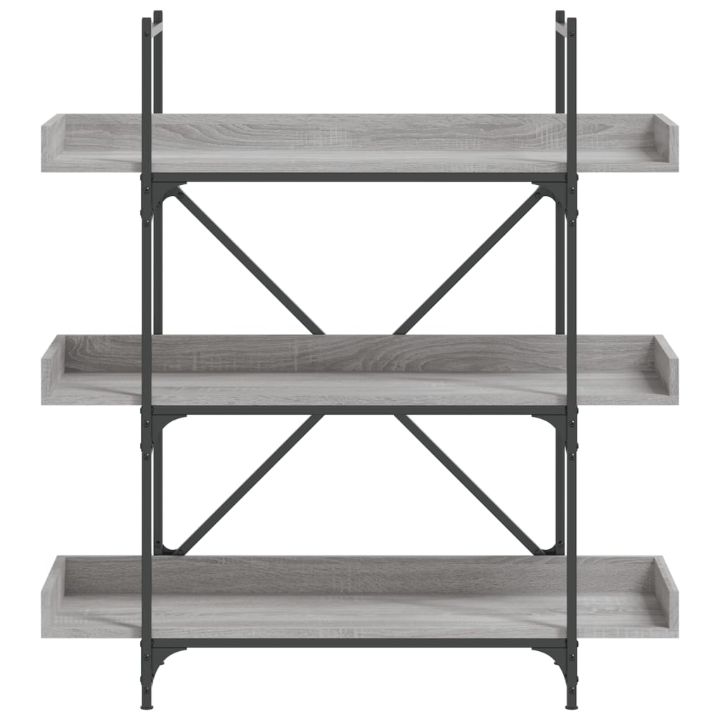 3-szintes szürke sonoma szerelt fa könyvespolc 100x33x108,5 cm