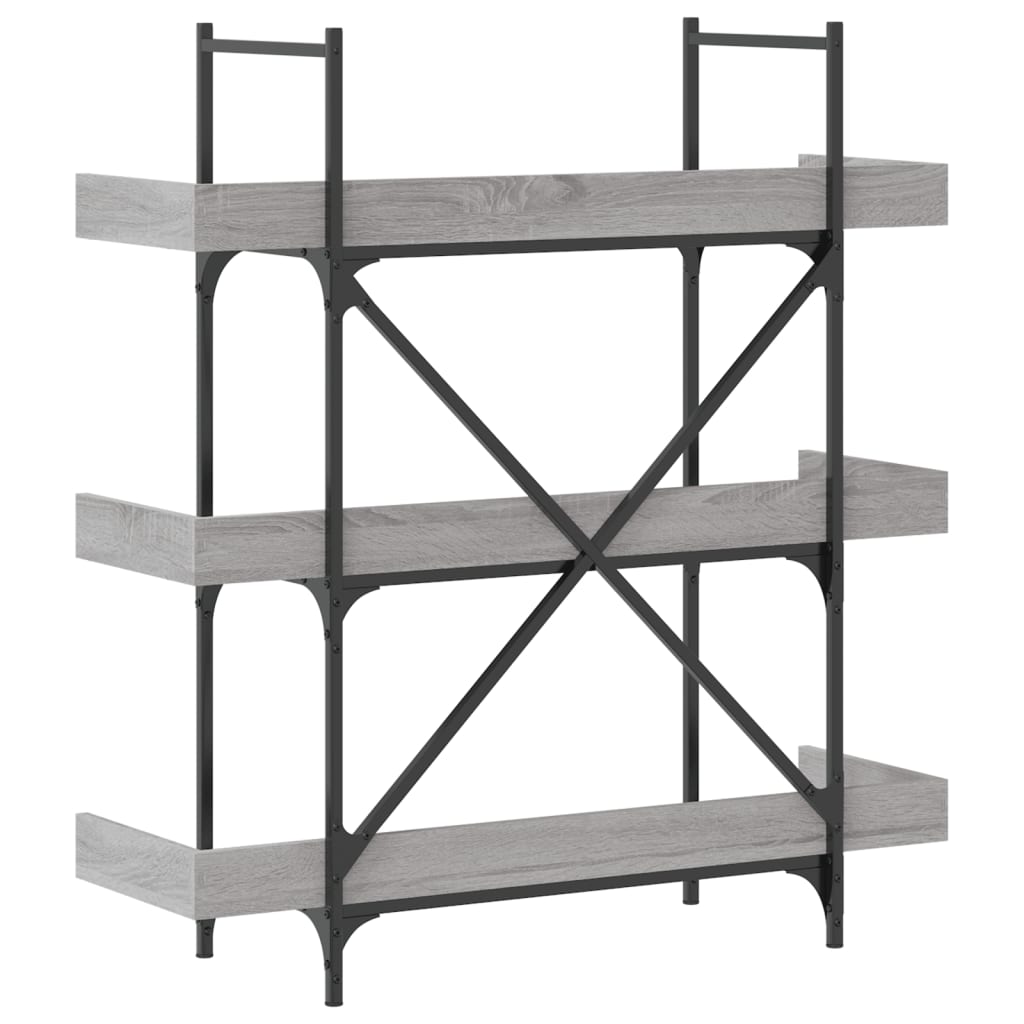 3-szintes szürke sonoma szerelt fa könyvespolc 100x33x108,5 cm
