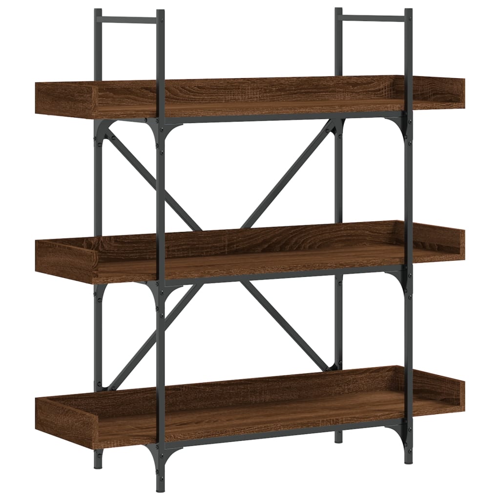 3-szintes barna tölgy szerelt fa könyvespolc 100x33x108,5 cm