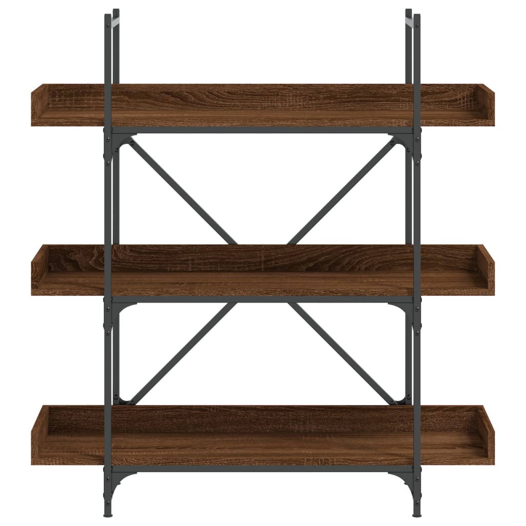 3-szintes barna tölgy szerelt fa könyvespolc 100x33x108,5 cm