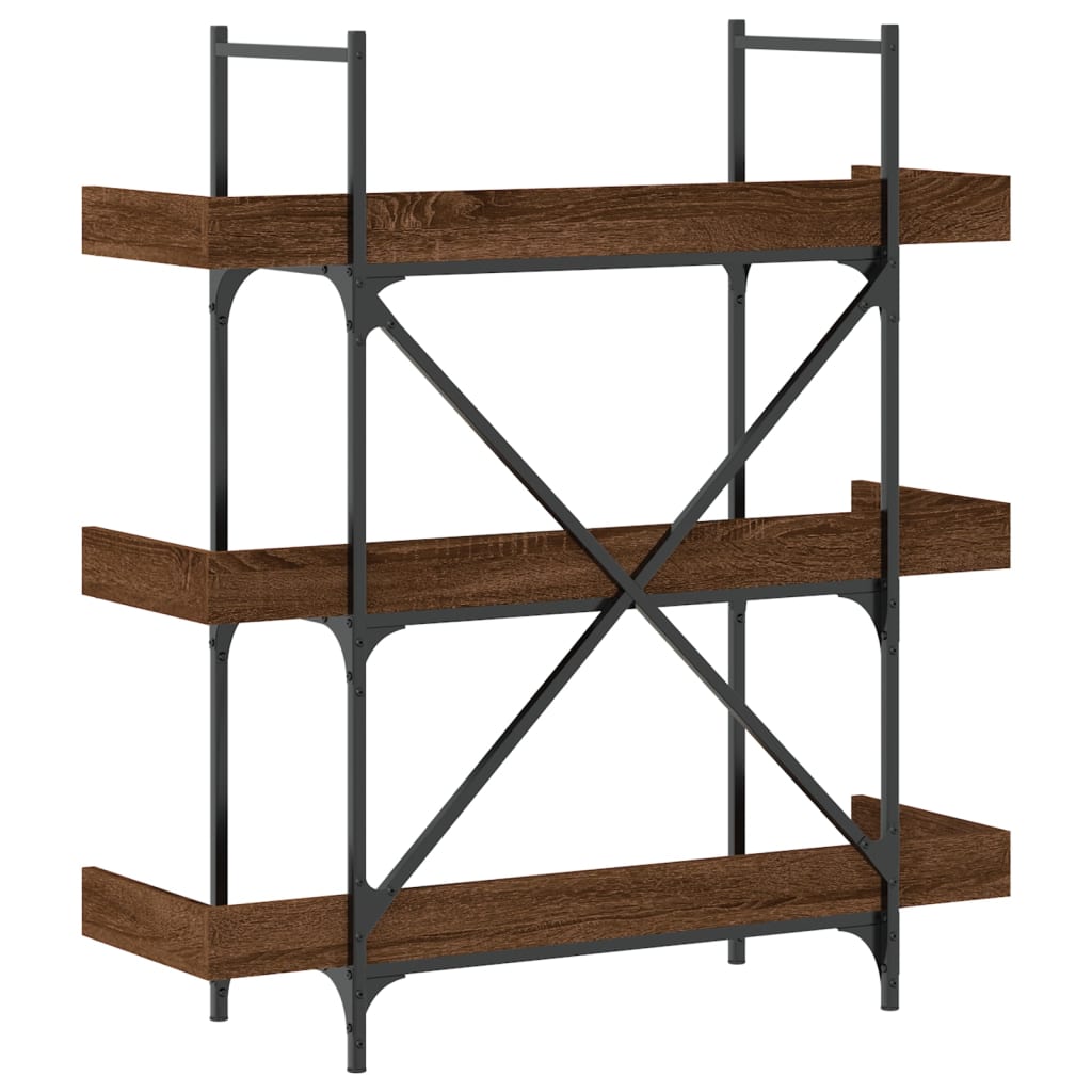 3-szintes barna tölgy szerelt fa könyvespolc 100x33x108,5 cm