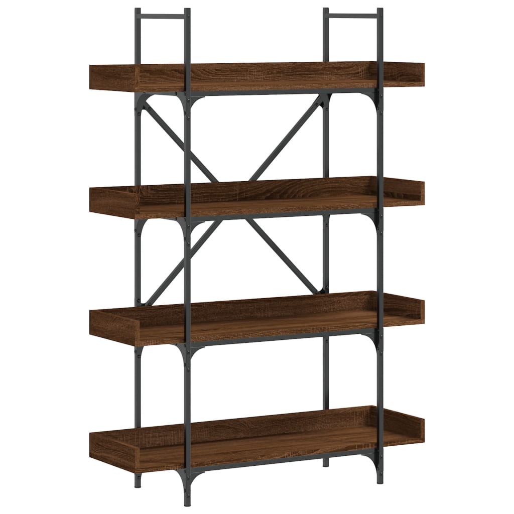 4-szintes barna tölgy szerelt fa könyvespolc 100x33x145,5 cm