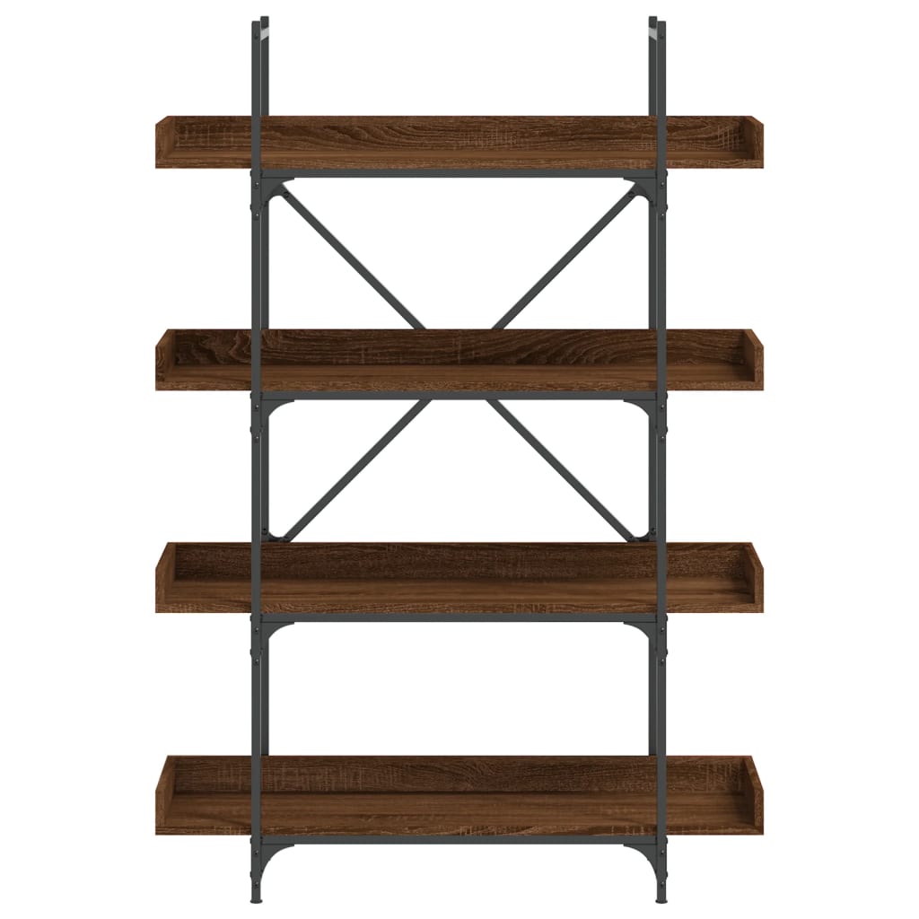 4-szintes barna tölgy szerelt fa könyvespolc 100x33x145,5 cm
