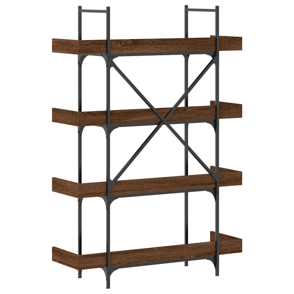 4-szintes barna tölgy szerelt fa könyvespolc 100x33x145,5 cm