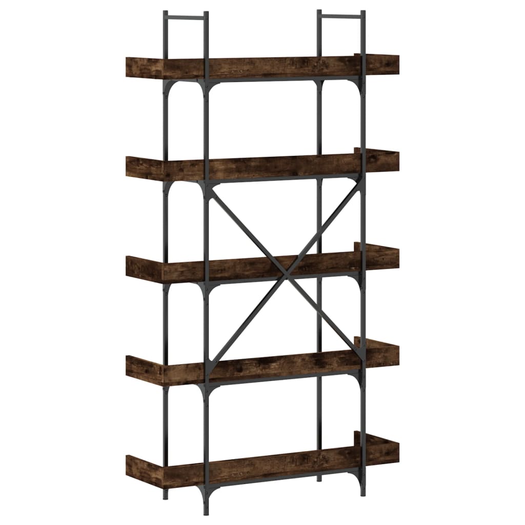 5-szintes füstös tölgy szerelt fa könyvespolc 100x33x180,5 cm