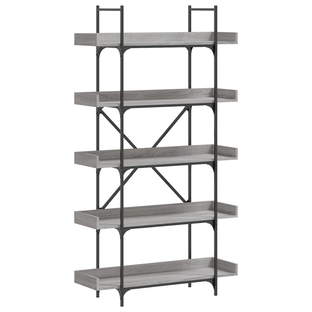 5-szintes szürke sonoma szerelt fa könyvespolc 100x33x180,5 cm
