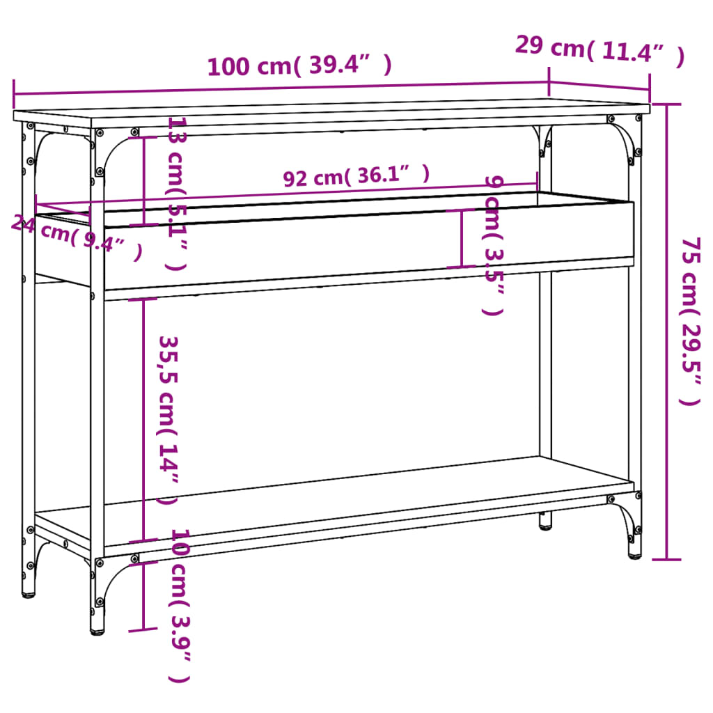 fekete szerelt fa tálalóasztal polccal 100x29x75 cm