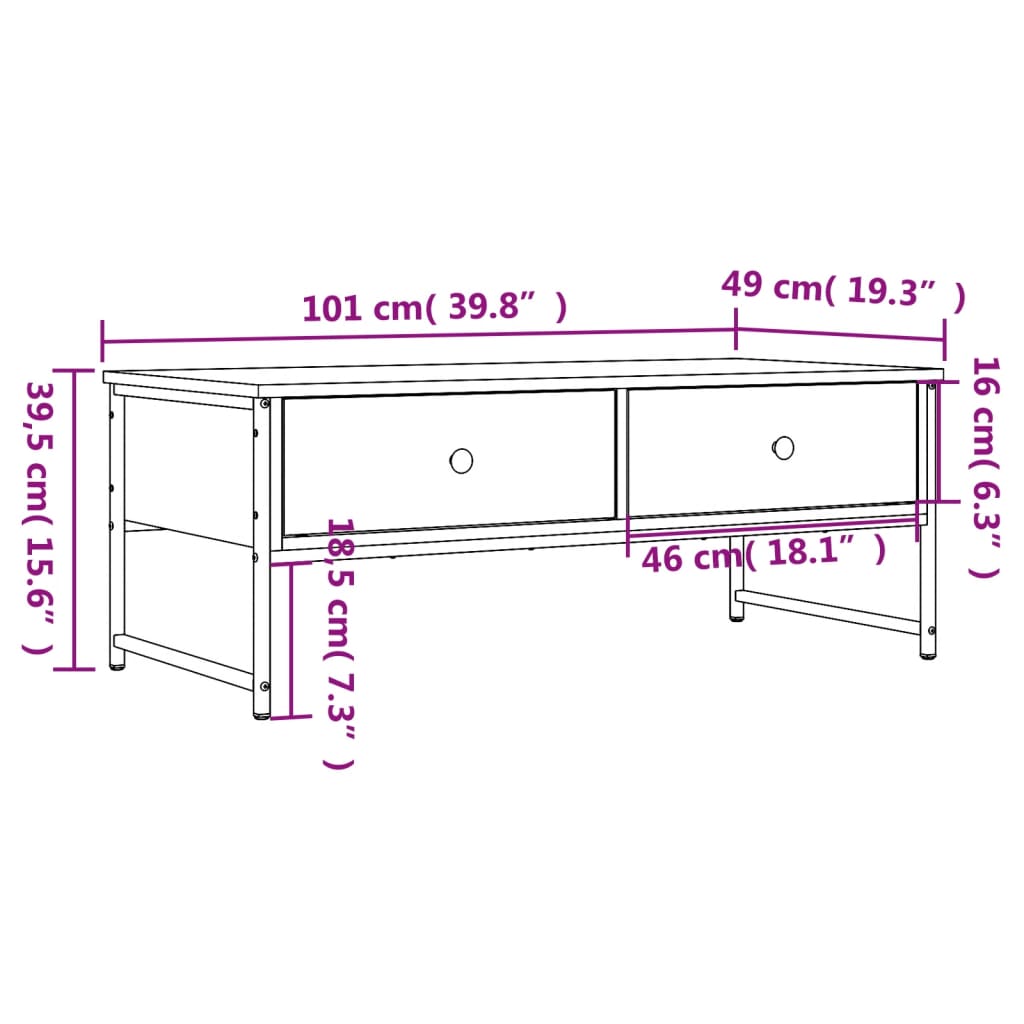 fekete szerelt fa dohányzóasztal 101x49x39,5 cm