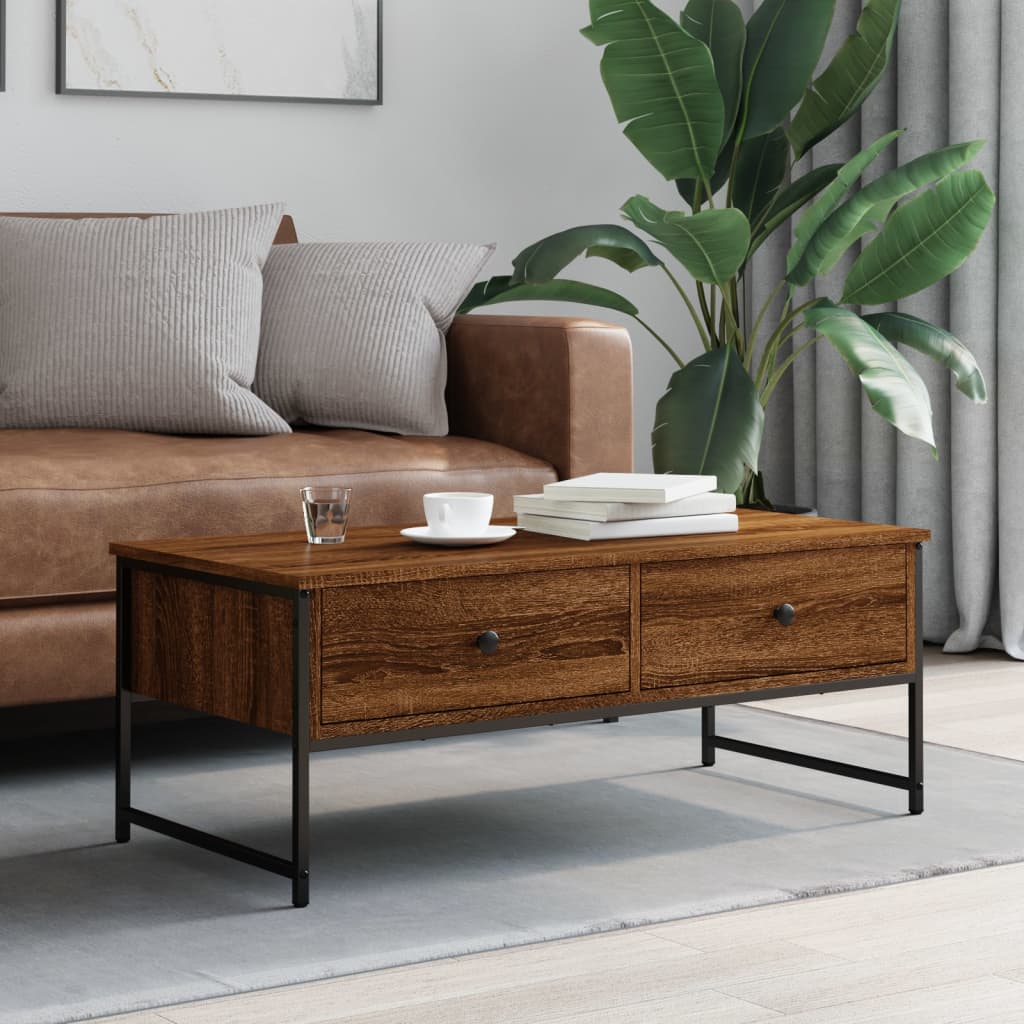 barna tölgyszínű szerelt fa dohányzóasztal 101x49x39,5 cm