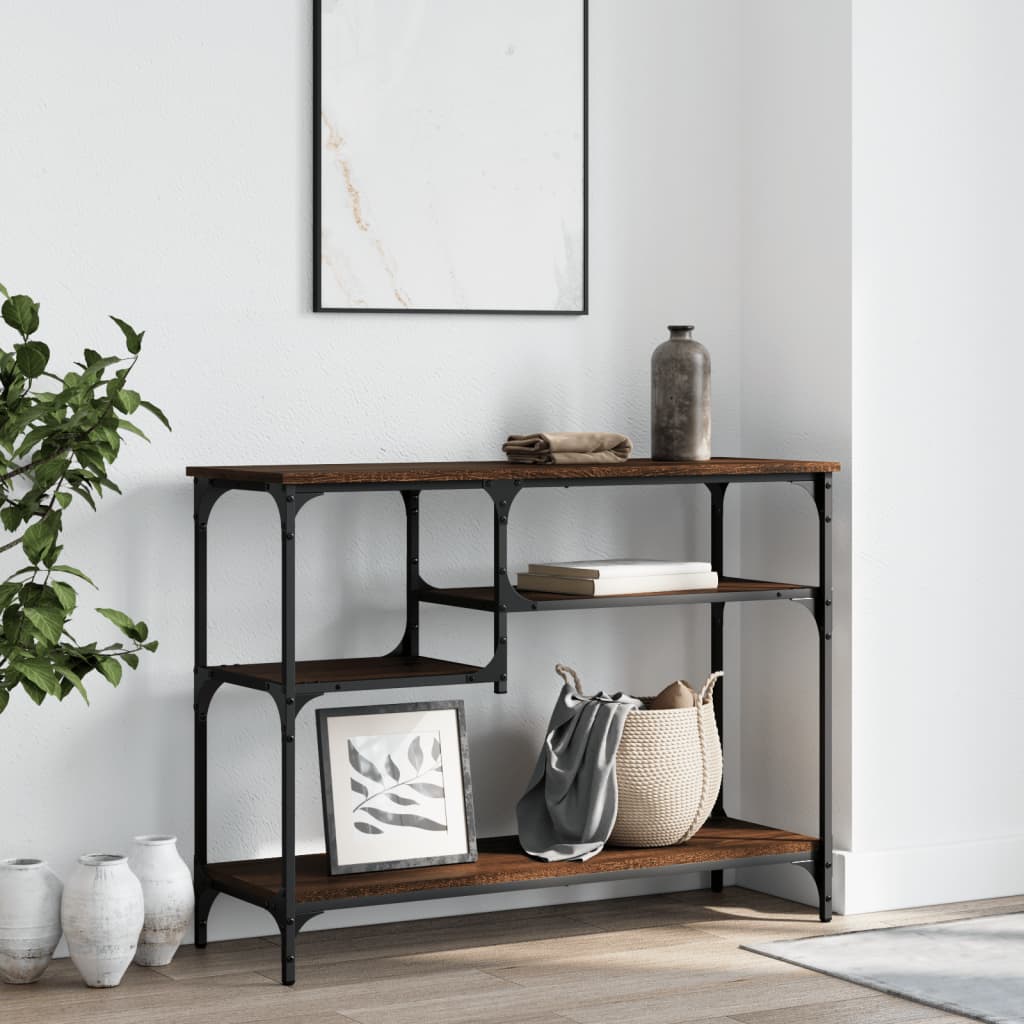 barna tölgyszínű tálalóasztal polcokkal 100 x 35 x 75 cm