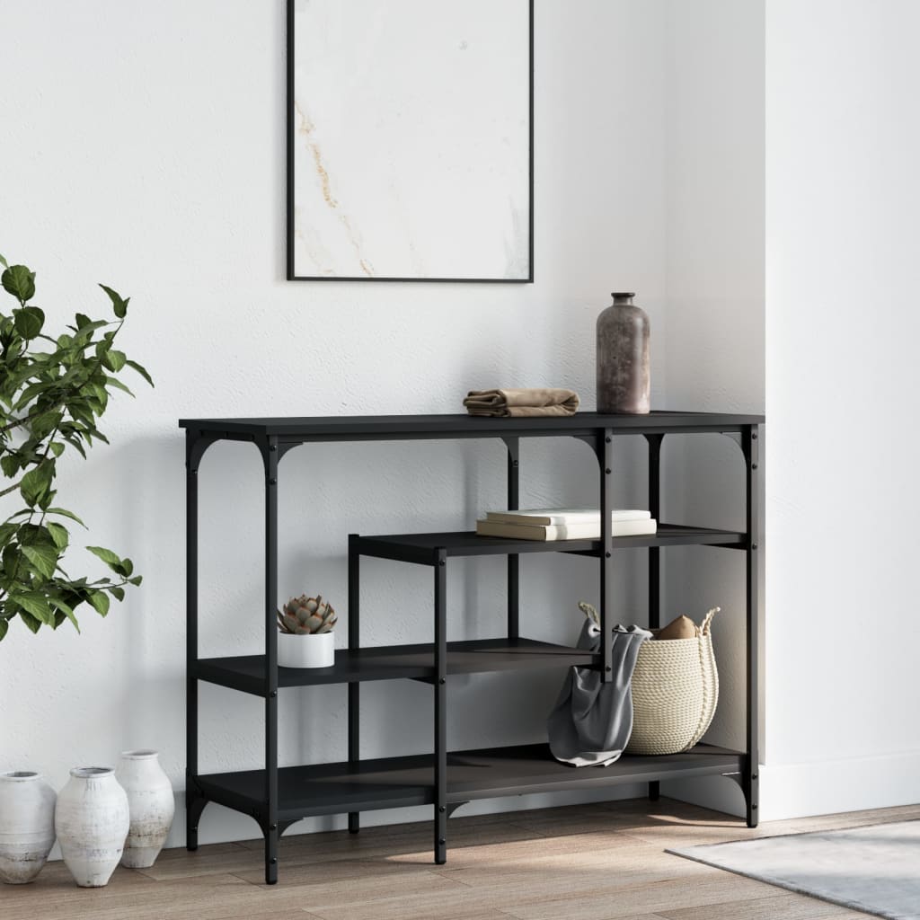 fekete tálalóasztal polcokkal 100 x 35 x 75 cm