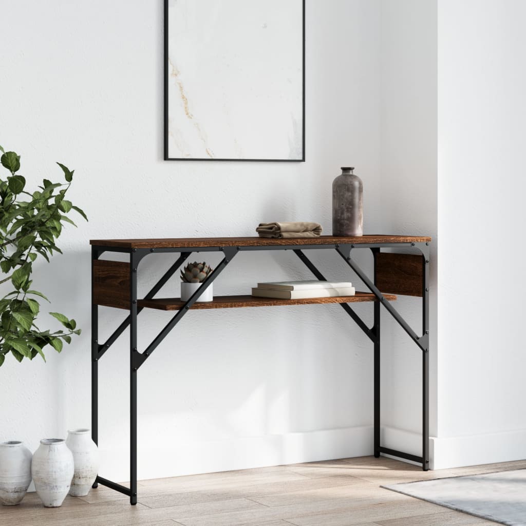 barna tölgyszínű szerelt fa tálalóasztal polccal 105x30x75 cm