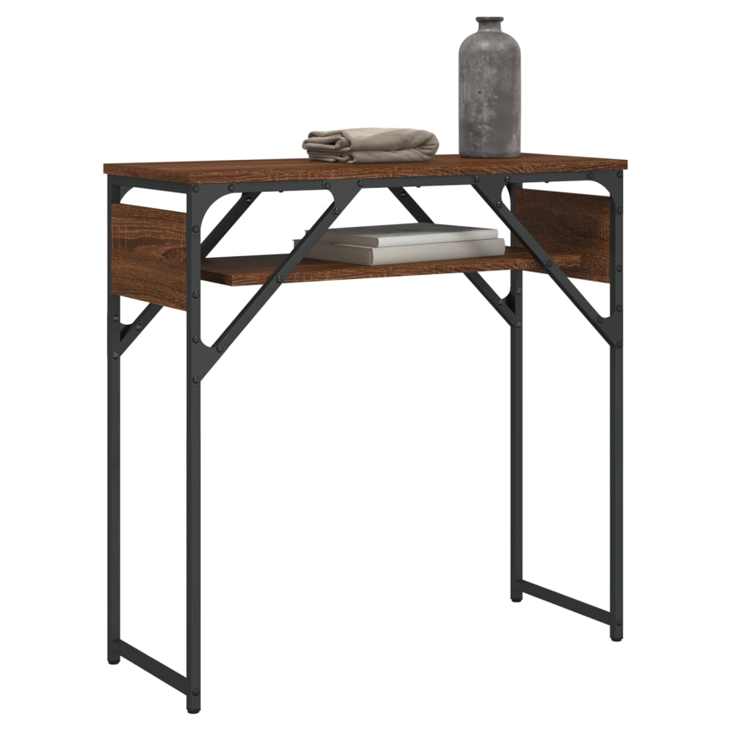 barna tölgyszínű szerelt fa tálalóasztal polccal 75x30x75 cm