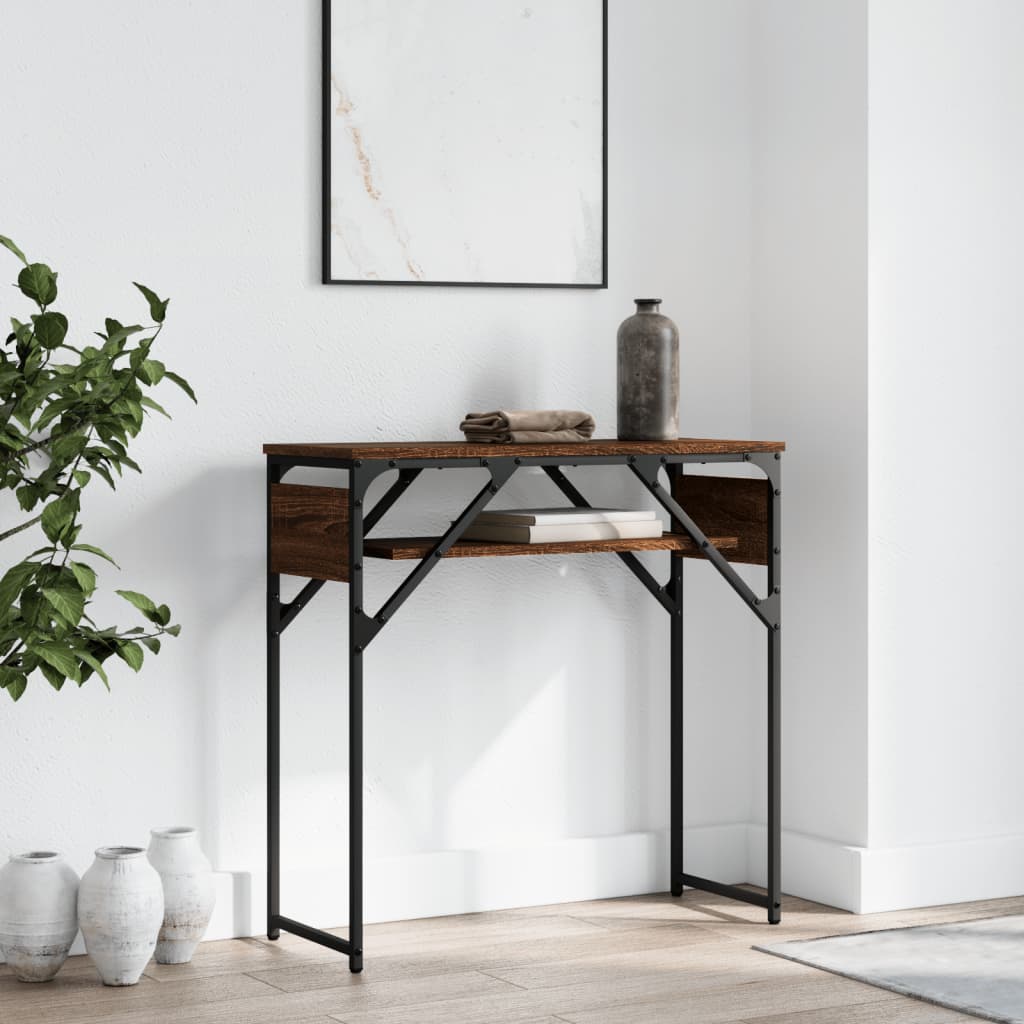 barna tölgyszínű szerelt fa tálalóasztal polccal 75x30x75 cm