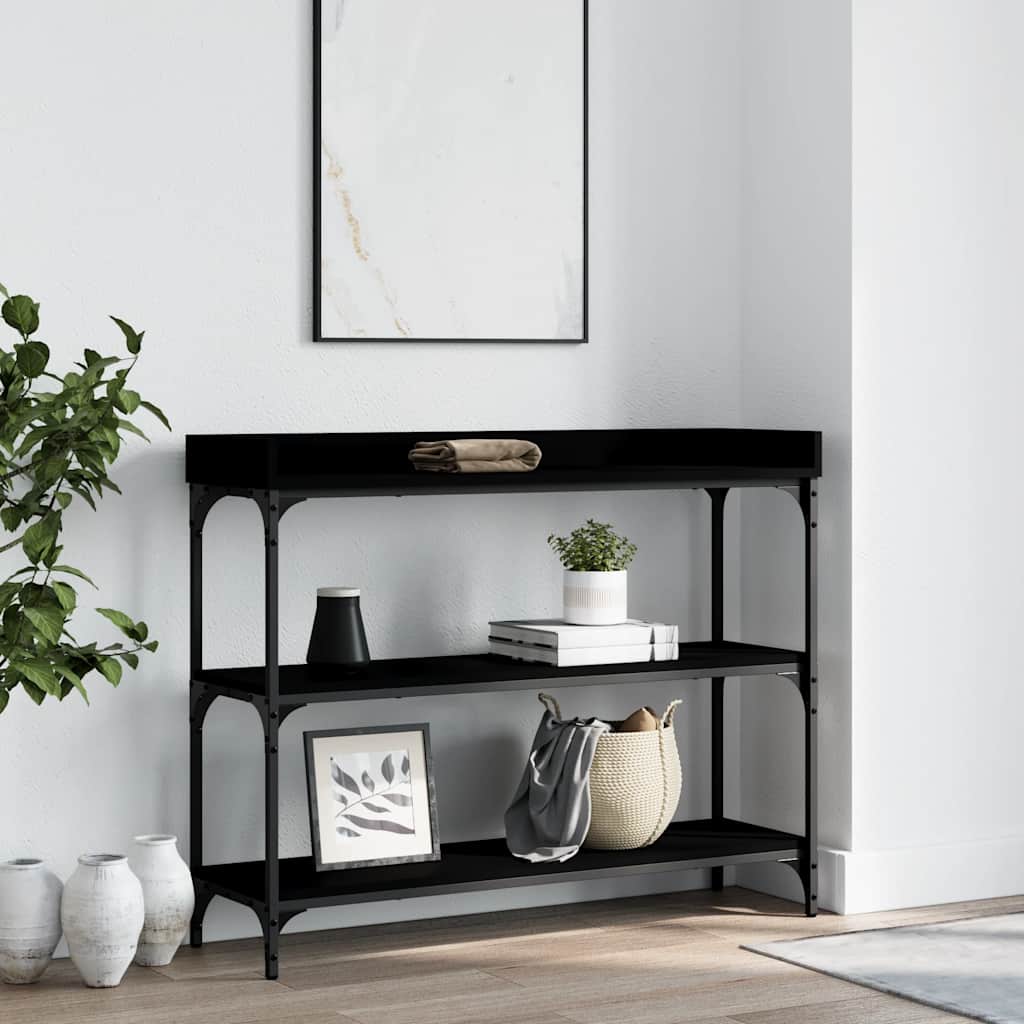 fekete tálalóasztal polcokkal 100 x 30 x 80 cm