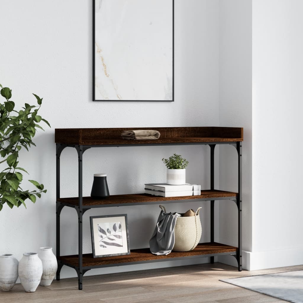 barna tölgyszínű tálalóasztal polcokkal 100 x 30 x 80 cm
