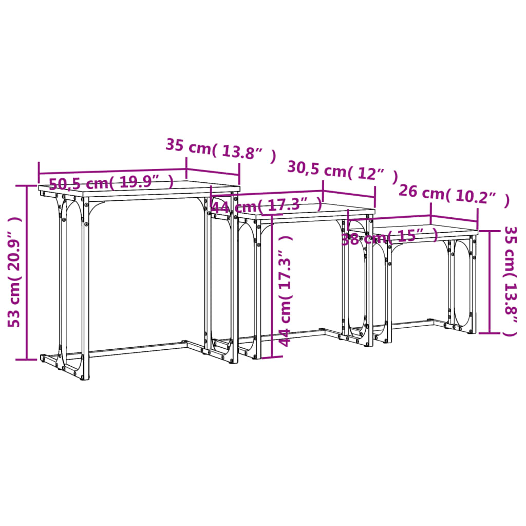 3 db sonoma színű szerelt fa egymásba tolható dohányzóasztal
