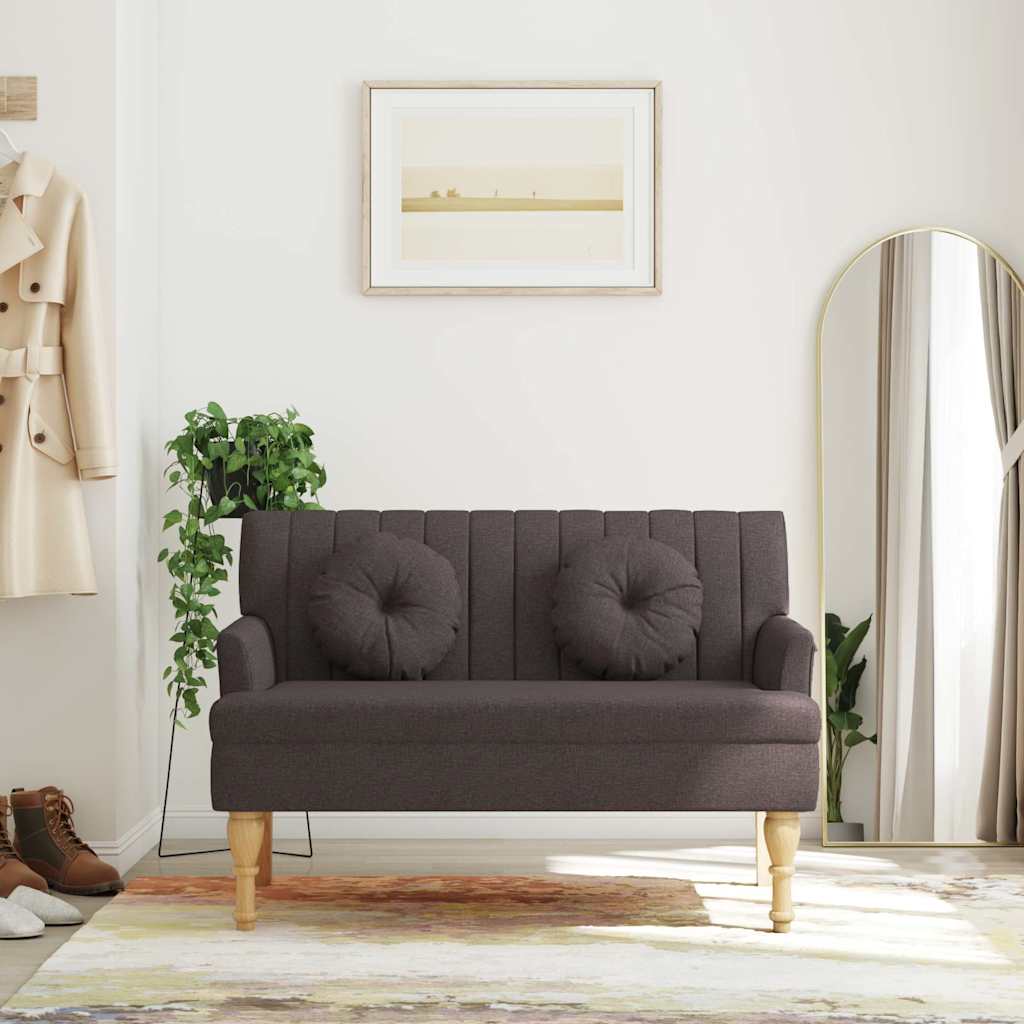 sötétbarna szövetpad párnákkal 113x64,5x75,5 cm