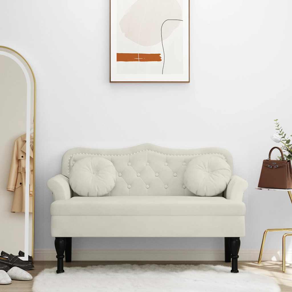 krémszínű bársony pad párnákkal 120,5 x 65 x 75 cm