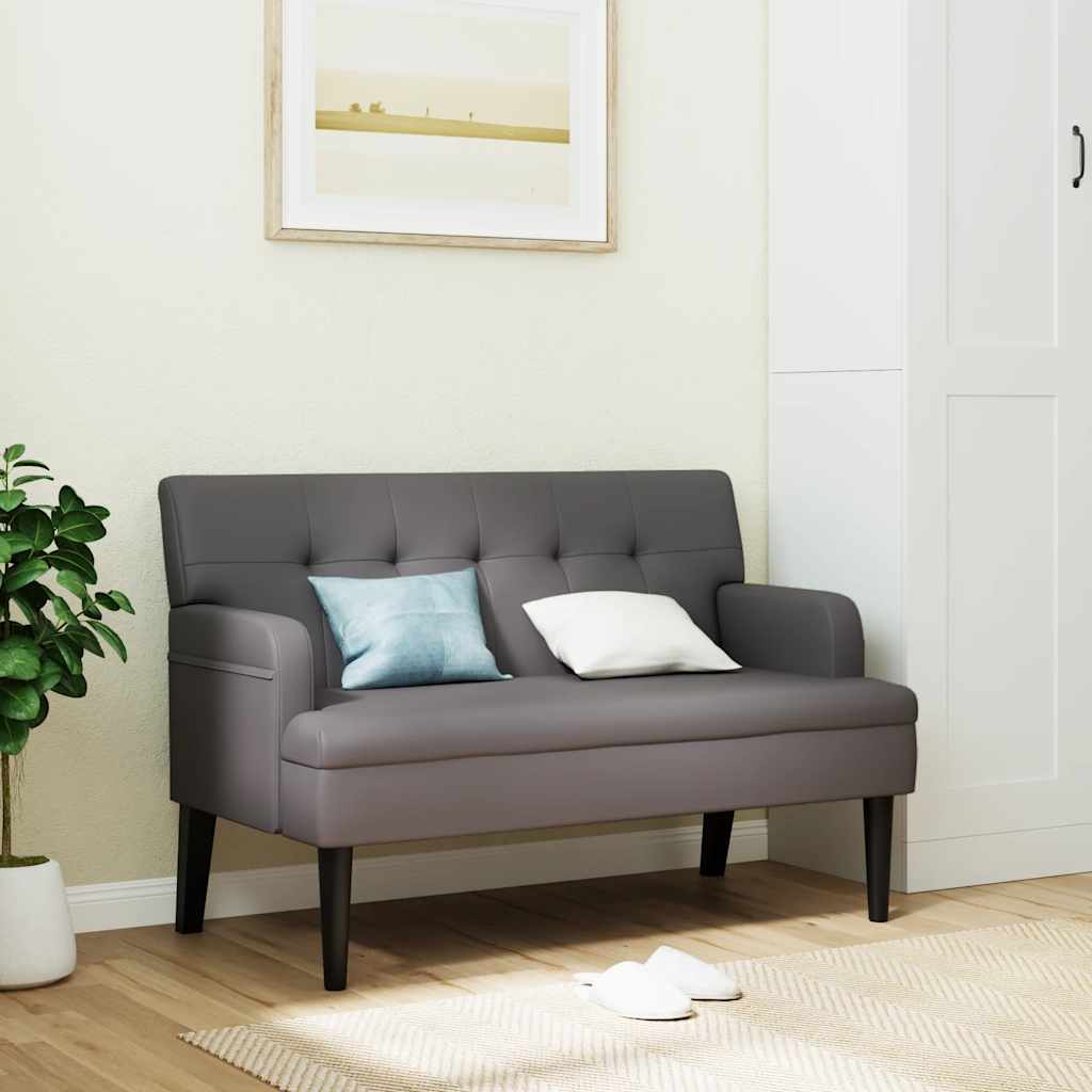 szürke műbőr pad háttámlával 112x65,5x75 cm