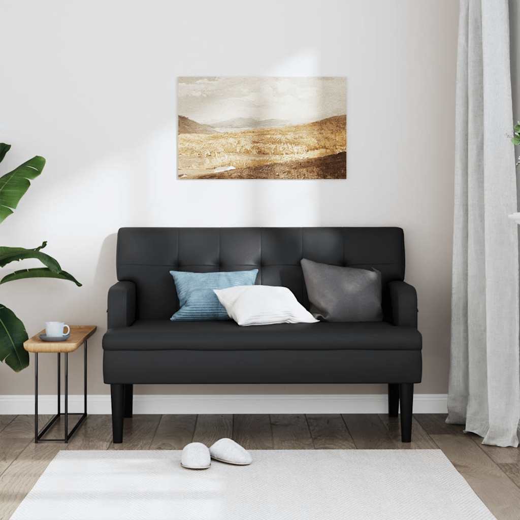 fekete műbőr pad háttámlával 112 x 65,5 x 75 cm