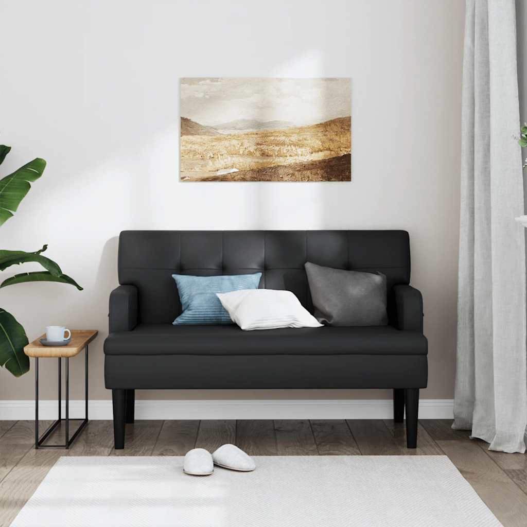 fekete műbőr pad háttámlával 112 x 65,5 x 75 cm