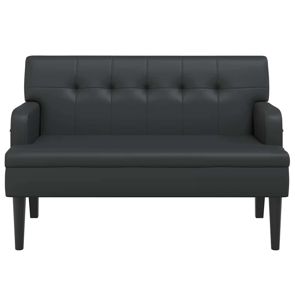 fekete műbőr pad háttámlával 112 x 65,5 x 75 cm
