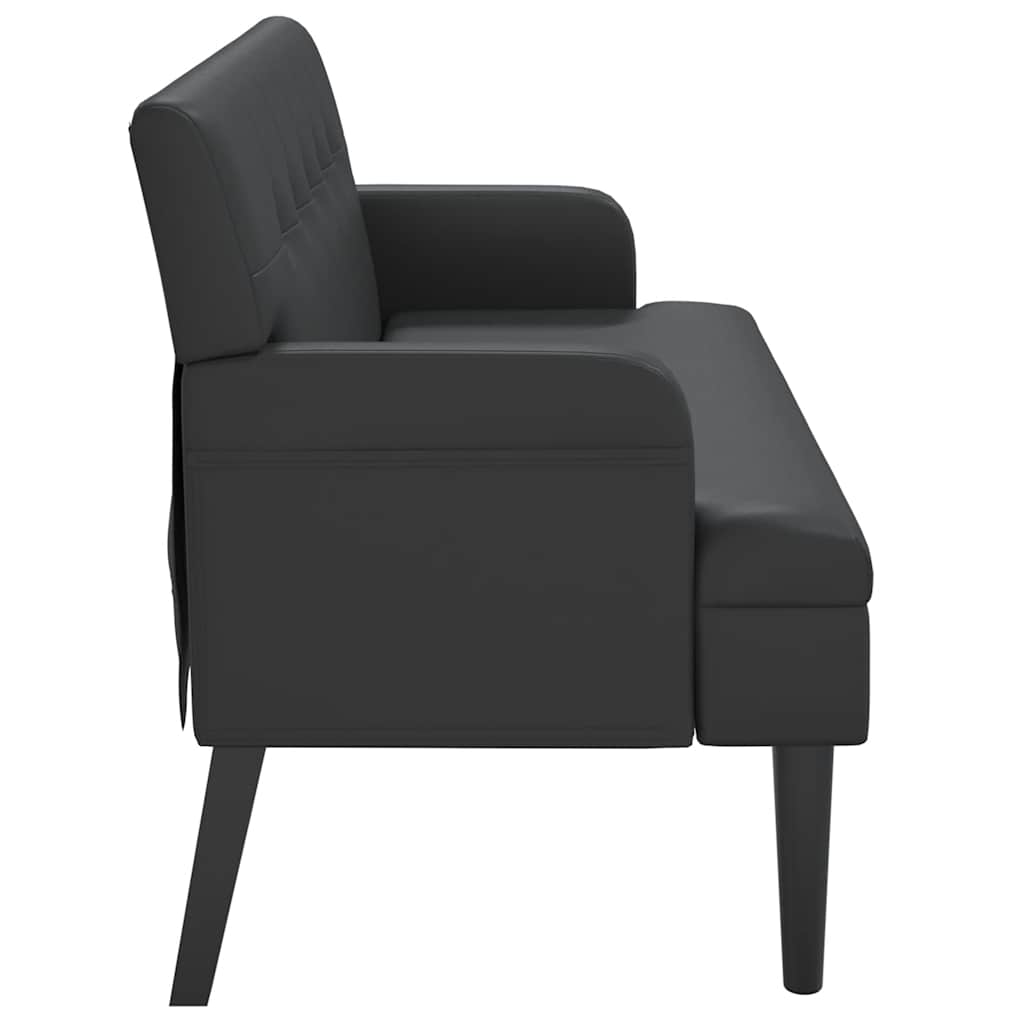 fekete műbőr pad háttámlával 112 x 65,5 x 75 cm