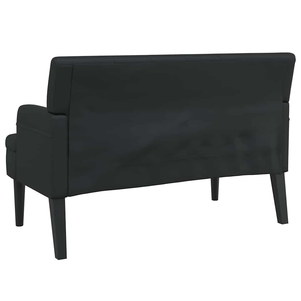 fekete műbőr pad háttámlával 112 x 65,5 x 75 cm